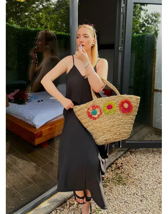 Bohemian Siyah Ayarlanabilir İp Askılı Salaş Elbise