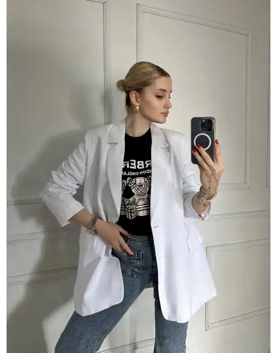 Burbe Siyah Ayıcık Baskılı %100 Pamuk Orijinal Marka Etiketli Oversize Tshirt