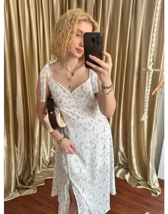 Cosmo Şifon Midi Boy Çiçekli Elbise