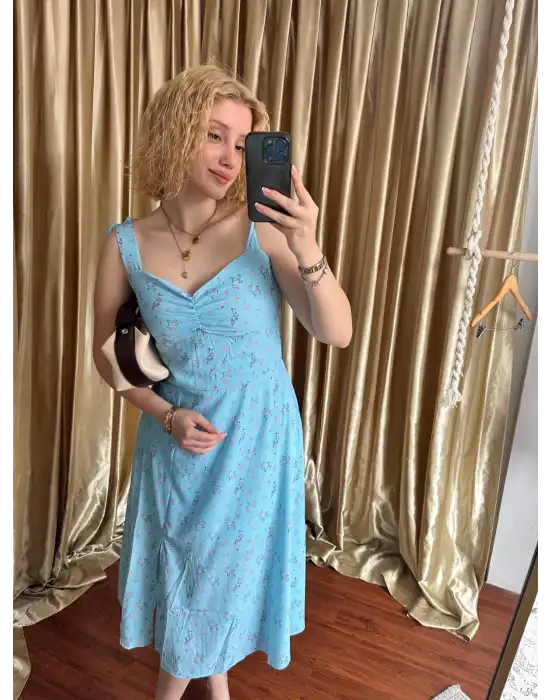 Cosmo Şifon Midi Boy Çiçekli Elbise