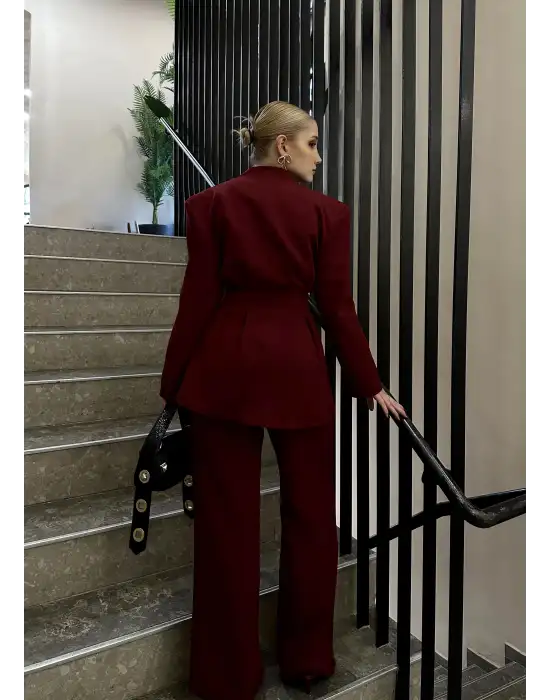 Davina Bordo Bel Korseli Vatkalı Blazer Ceket
