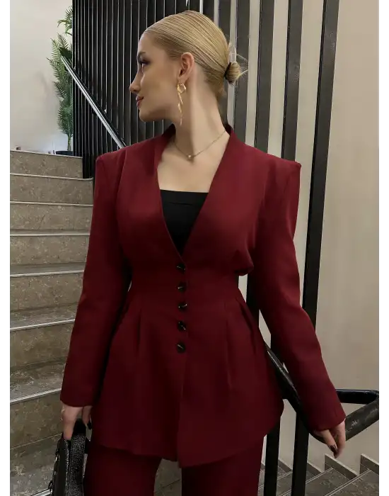 Davina Bordo Bel Korseli Vatkalı Blazer Ceket