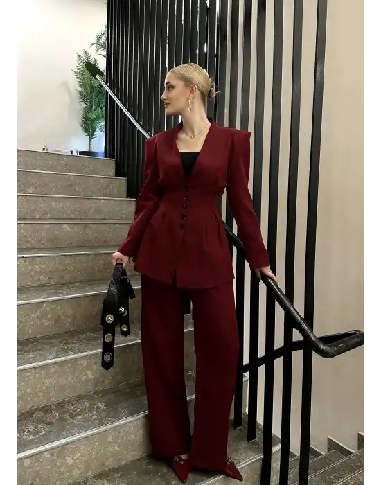 Davina Bordo Bel Korseli Vatkalı Blazer Ceket