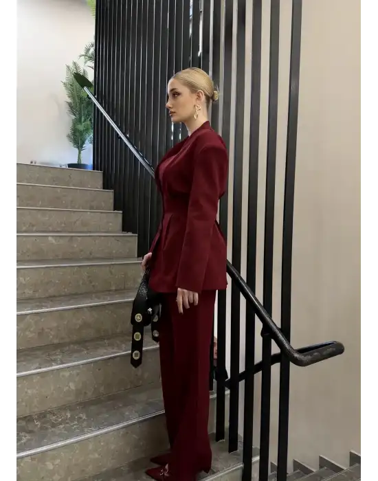 Davina Bordo Bel Korseli Vatkalı Blazer Ceket