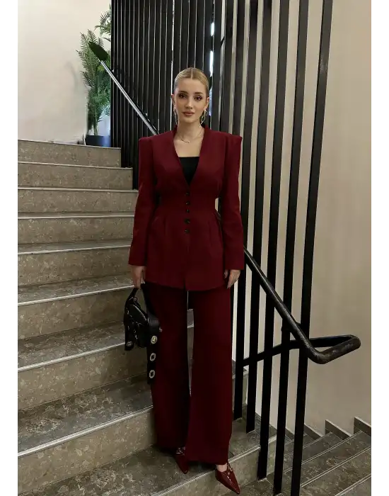 Davina Bordo Bel Korseli Vatkalı Blazer Ceket