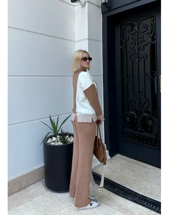 Duel Balıkçı Yaka Kazak/Pantolon Kahve Triko Takım