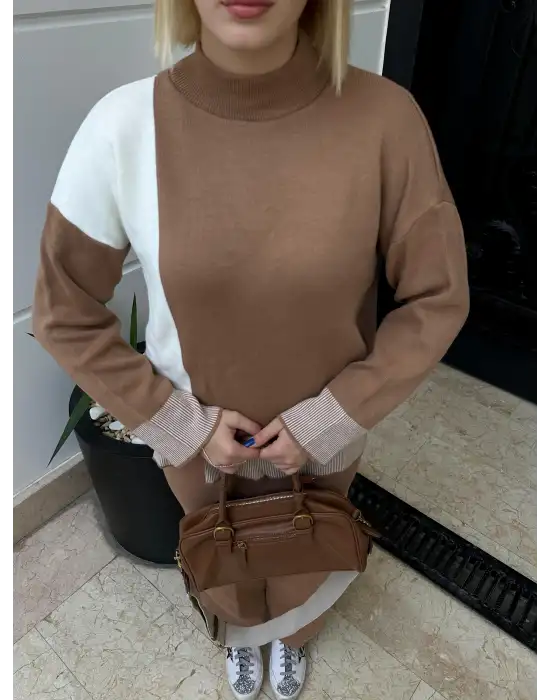 Duel Balıkçı Yaka Kazak/Pantolon Kahve Triko Takım