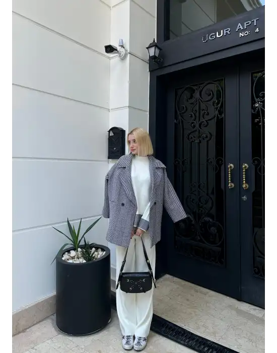 Duel Balıkçı Yaka Kazak/Pantolon Beyaz Triko Takım