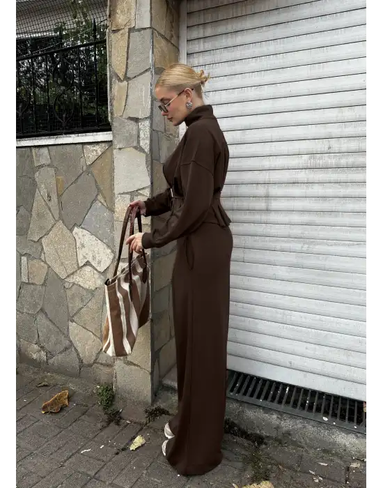 Eva Kahve Bel Kemerli İkili Modal Takım