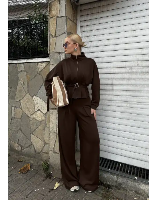 Eva Kahve Bel Kemerli İkili Modal Takım
