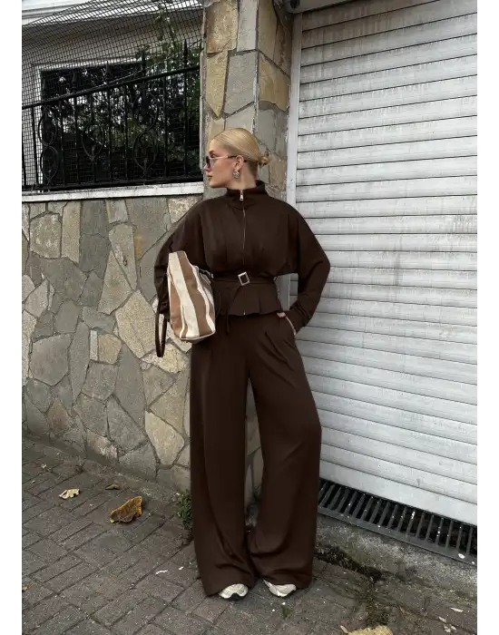 Eva Kahve Bel Kemerli İkili Modal Takım