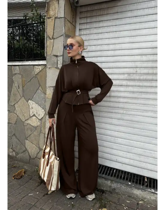 Eva Kahve Bel Kemerli İkili Modal Takım