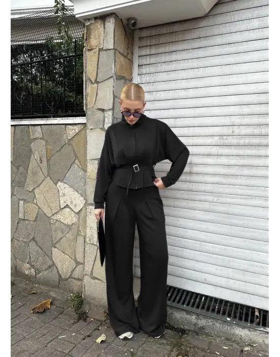 Eva Siyah Bel Kemerli İkili Modal Takım