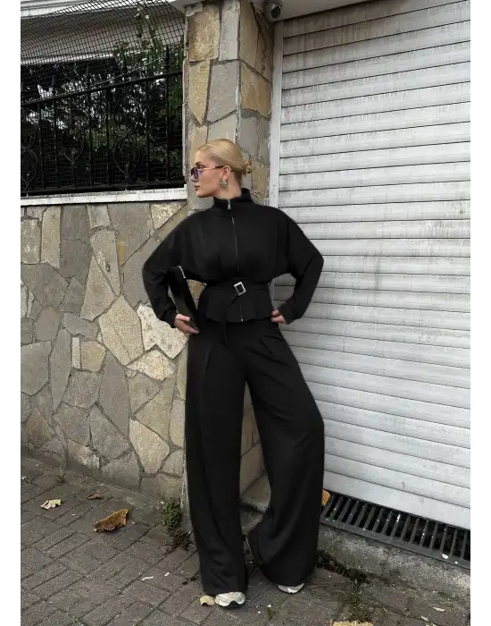 Eva Siyah Bel Kemerli İkili Modal Takım