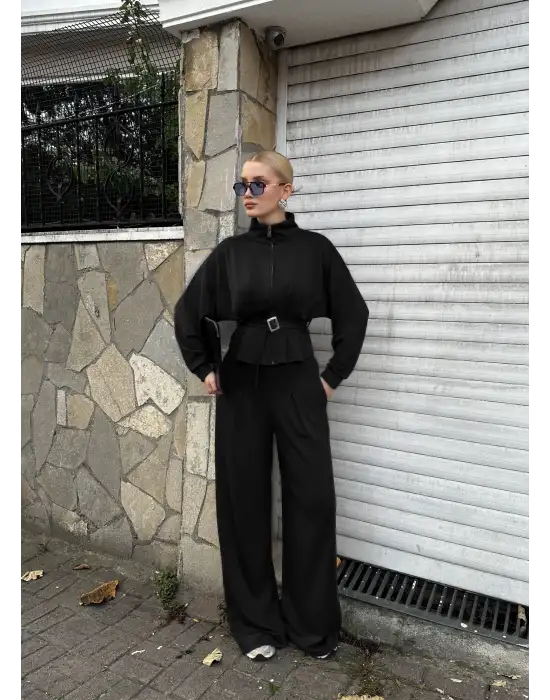 Eva Siyah Bel Kemerli İkili Modal Takım