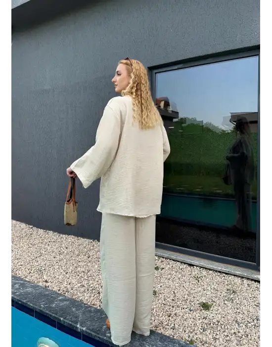 Ferina Taş Muslin Ön Bağlamalı Kimono Takım