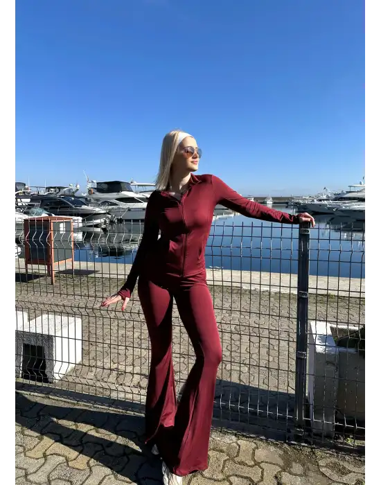 Fualo Bordo Spor Ceket Tayt Takım