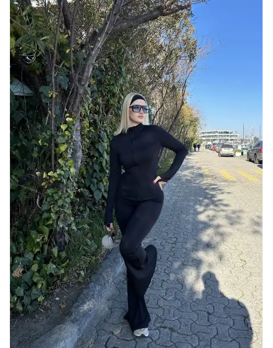 Fualo Siyah Spor Ceket Tayt Takım