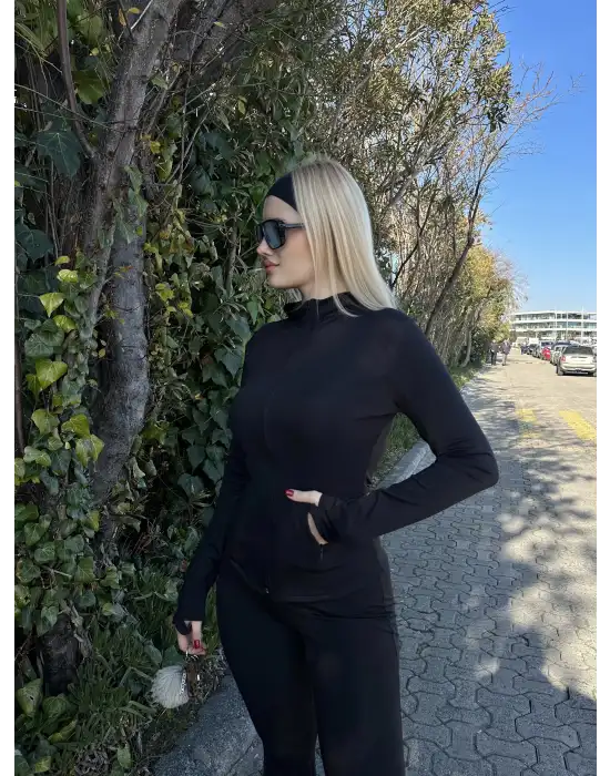 Fualo Siyah Spor Ceket Tayt Takım