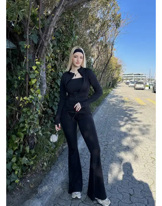 Fualo Siyah Spor Ceket Tayt Takım