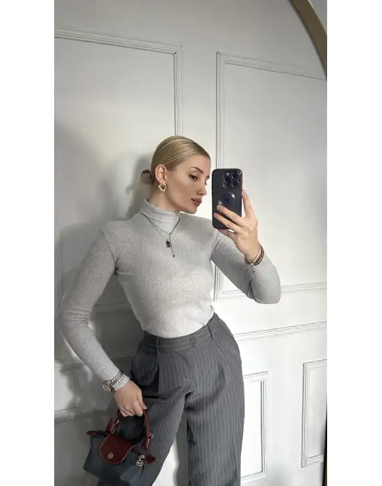 Gri Balıkçı Yaka Kaşkorse Boğazlı Kazak