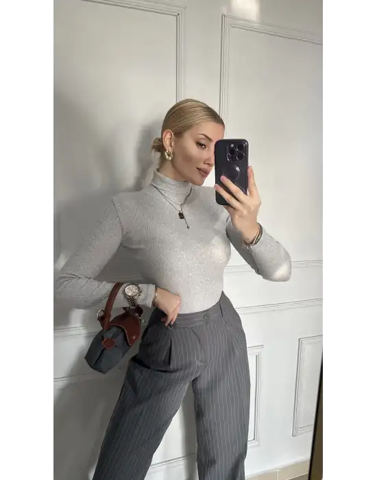 Gri Balıkçı Yaka Kaşkorse Boğazlı Kazak