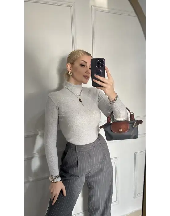 Gri Balıkçı Yaka Kaşkorse Boğazlı Kazak