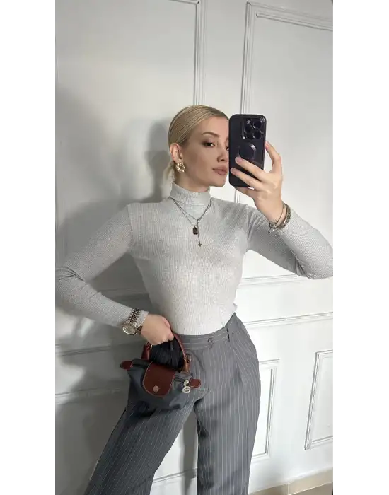 Gri Balıkçı Yaka Kaşkorse Boğazlı Kazak