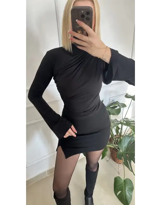 Holly Siyah İspanyol Kol Drapeli Bluz