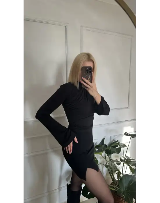 Holly Siyah İspanyol Kol Drapeli Bluz