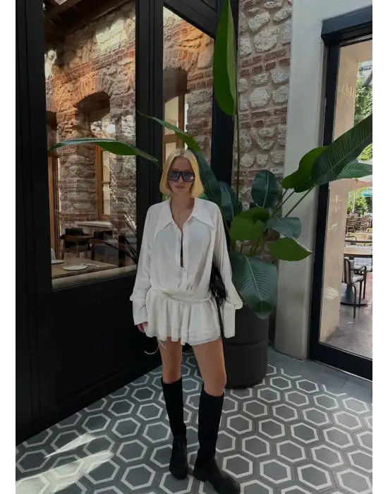 Jessica Beyaz Tasarım Gömlek Elbise