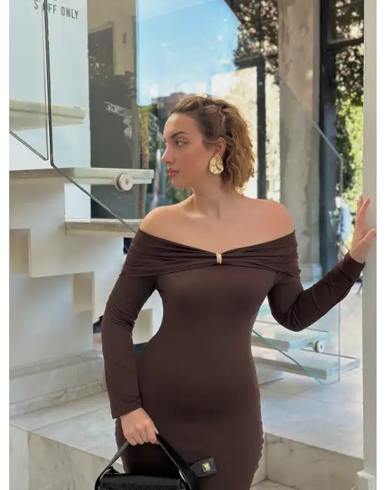 Kahve Tokalı Madonna Elbise