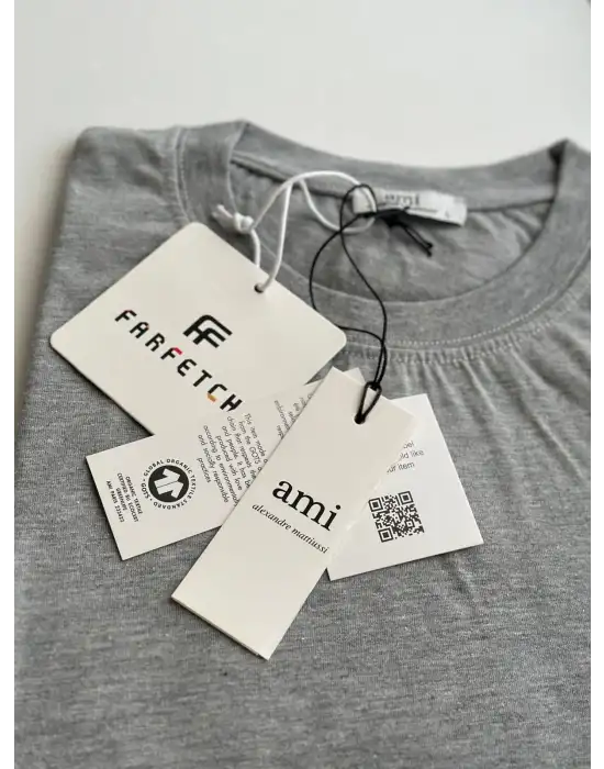 Kalp Nakış Orijinal Marka Oversize Pamuk Gri Tshirt