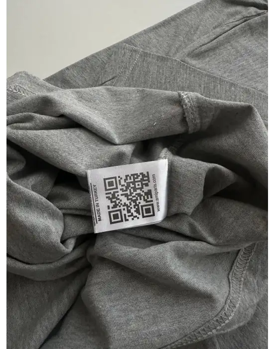 Kalp Nakış Orijinal Marka Oversize Pamuk Gri Tshirt