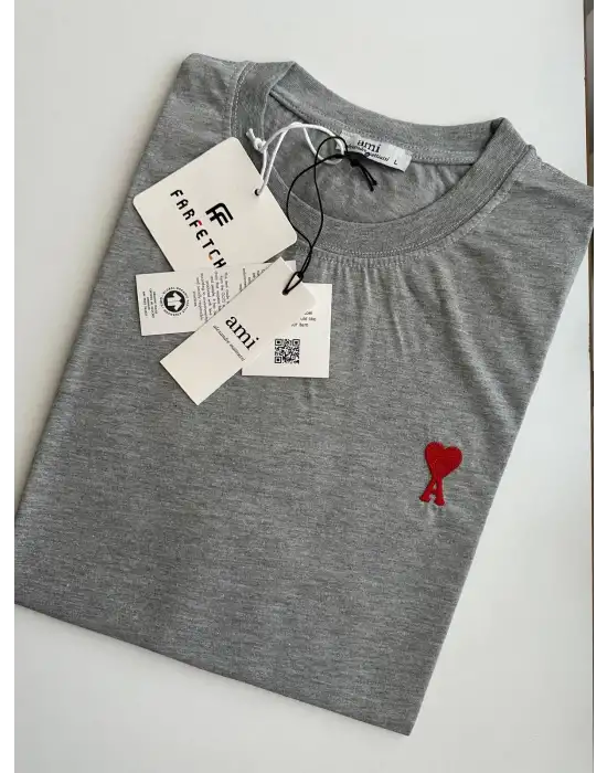 Kalp Nakış Orijinal Marka Oversize Pamuk Gri Tshirt