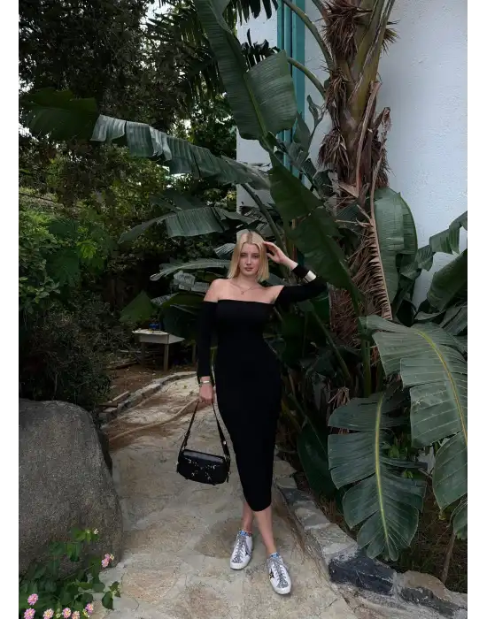 Lady Yırtmaçlı Kolluk Detay Elbise