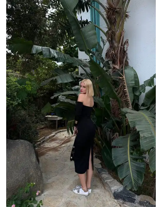 Lady Yırtmaçlı Kolluk Detay Elbise