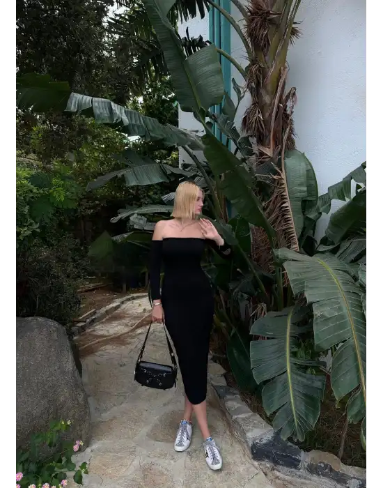 Lady Yırtmaçlı Kolluk Detay Elbise