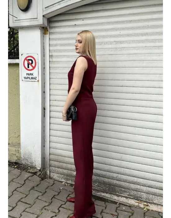 Laris Bordo Gold Kelebek Düğme Yelek Pantolon Takım