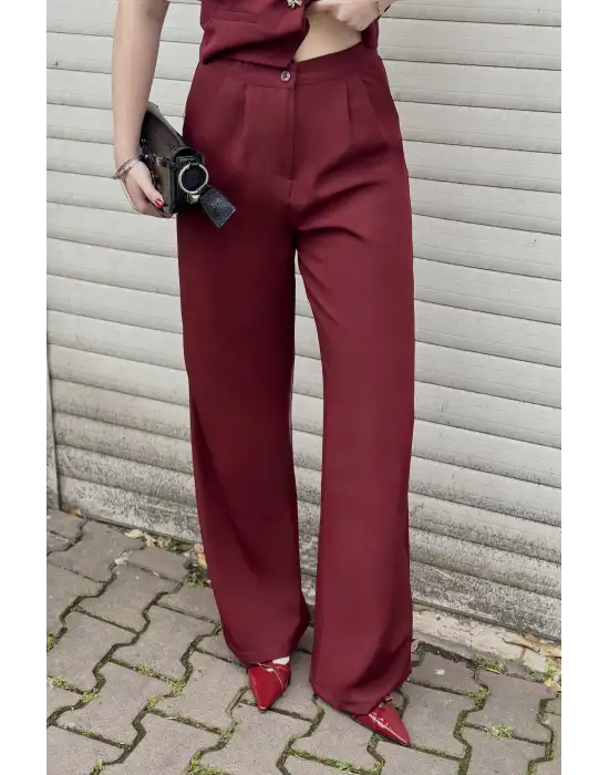 Laris Bordo Gold Kelebek Düğme Yelek Pantolon Takım
