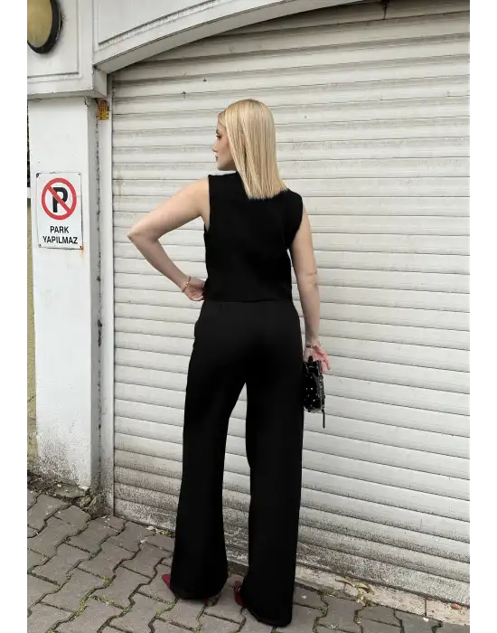 Laris Siyah Gold Kelebek Düğme Yelek Pantolon Takım