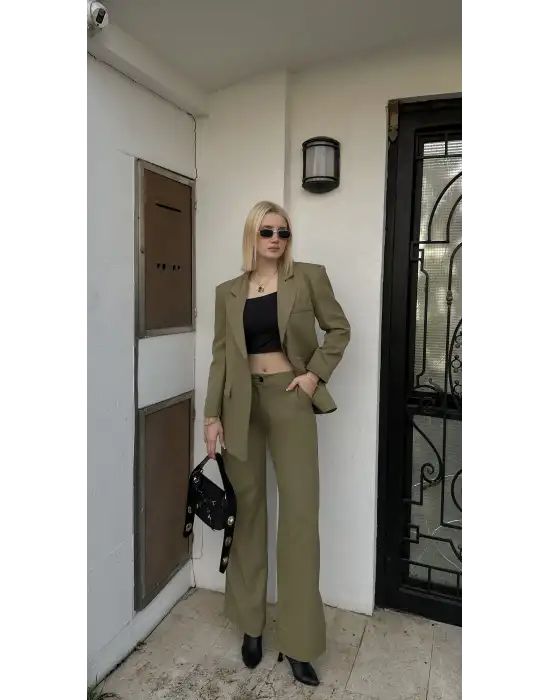 Lav Haki Blazer İkili Takım