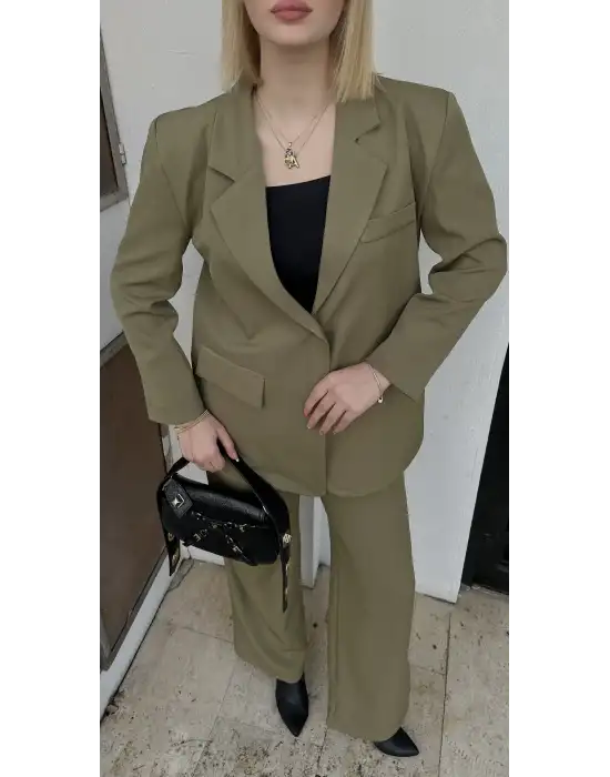 Lav Haki Blazer İkili Takım