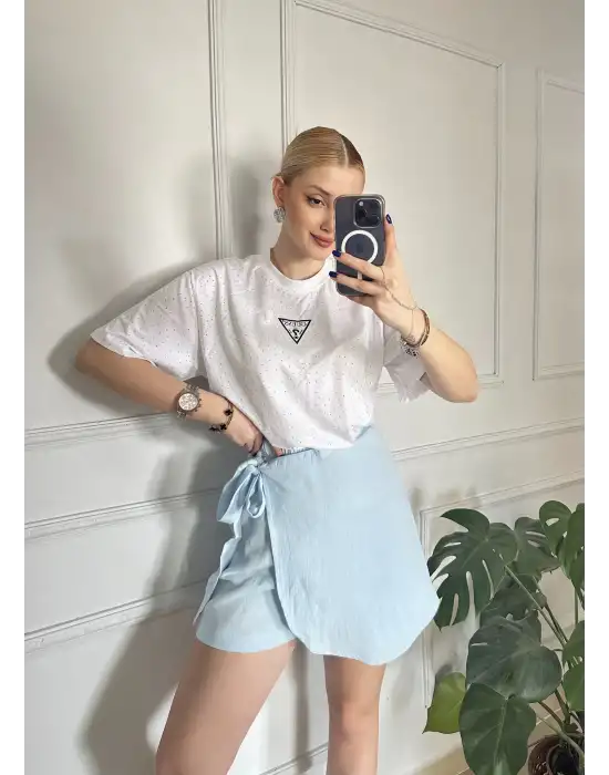 Lavina BebeMavi Müslin Bağlamalı Şort Etek