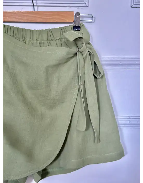 Lavina Haki Müslin Bağlamalı Şort Etek