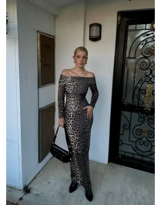 Leo Madonna Yaka Leopar Elbise