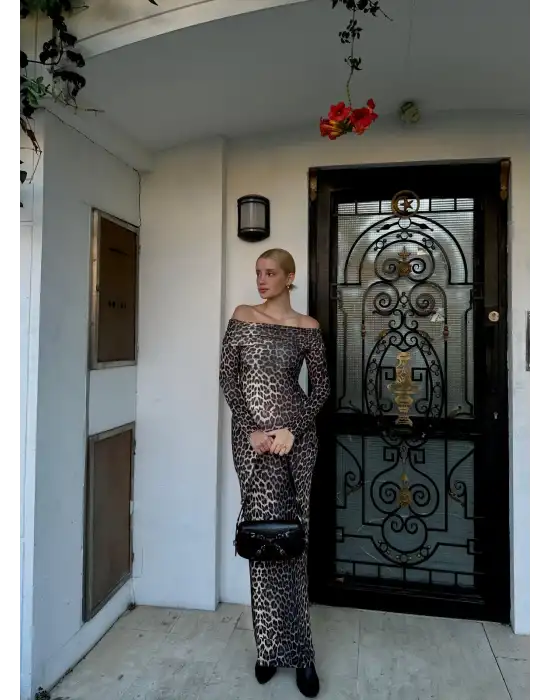 Leo Madonna Yaka Leopar Elbise