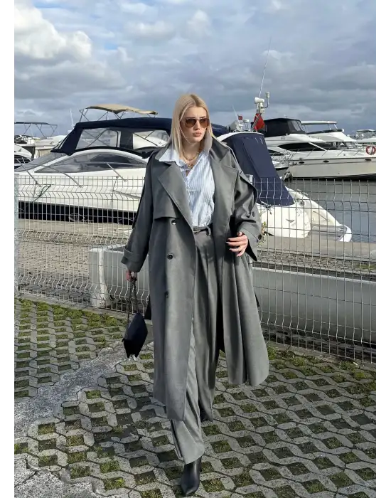 Leora Apolet Detay Uzun Kuşaklı Trençkot