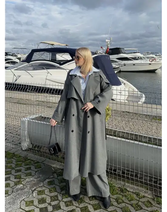 Leora Apolet Detay Uzun Kuşaklı Trençkot