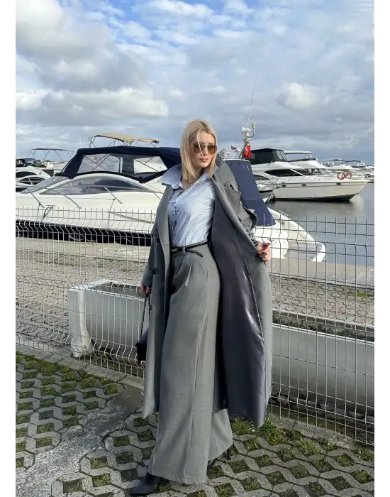 Leora Apolet Detay Uzun Kuşaklı Trençkot